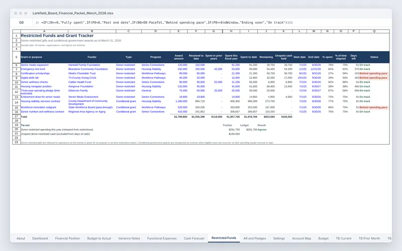 Board Financial Packet: Board packet Excel restricted funds