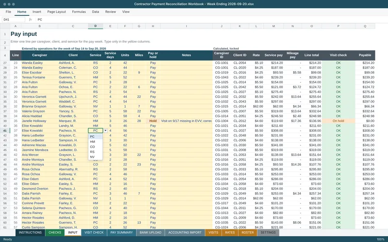 Contractor Payment Reconciliation Workbook: Input