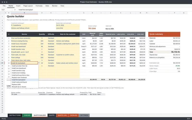 Project Cost Estimator: Quote builder