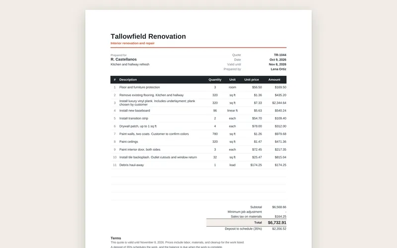 Project Cost Estimator: Quote PDF