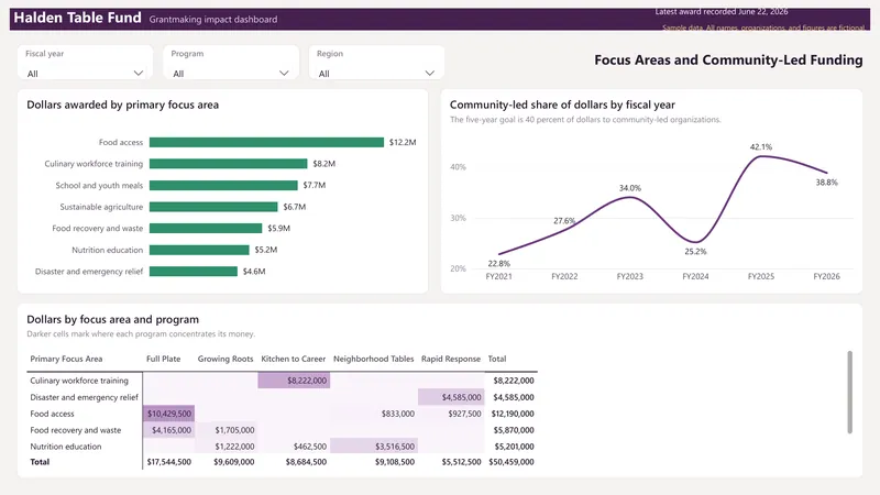 Grantmaking Impact Dashboard: Power BI: Focus Areas