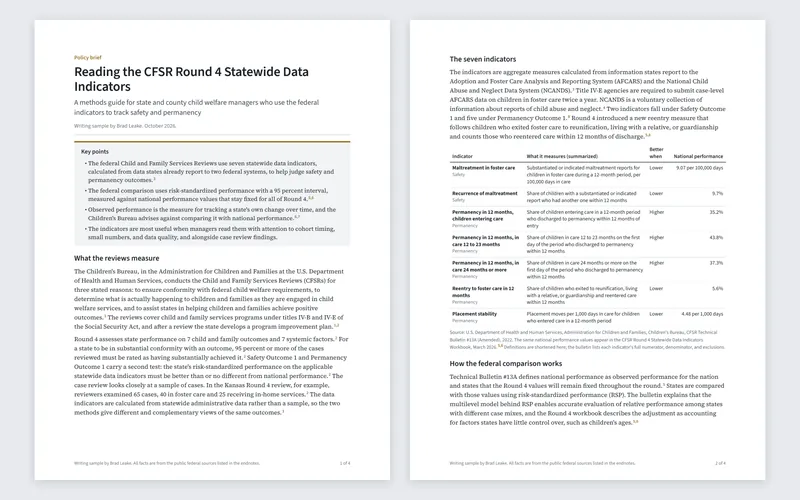 Policy Brief: Reading the CFSR Round 4 Statewide Data Indicators: Brief pages 1 2