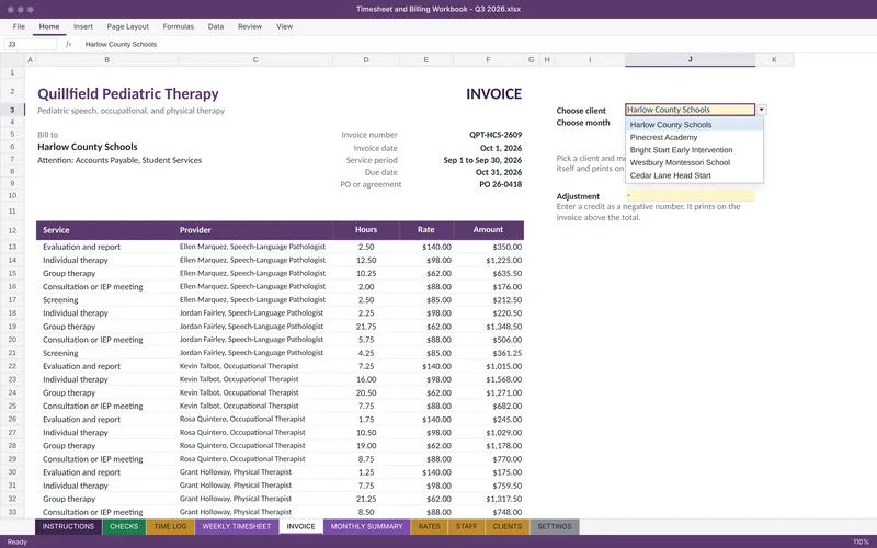 Timesheet and Billing Workbook: Invoice