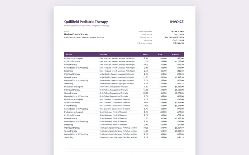 Timesheet and Billing Workbook: Invoice PDF